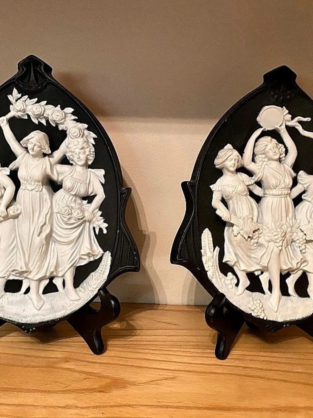 Wedgwood Dancing Hours Black Basalt Plaque Pair